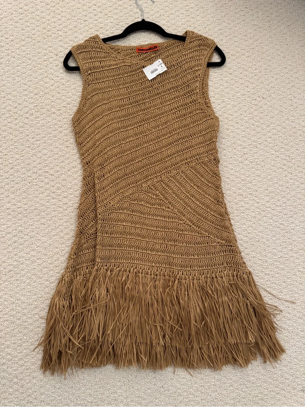 Simon Miller Crochet Fringe Sleeveless Dress in Tan